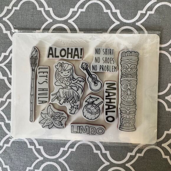 NWT Fun Stampers Scrapbooking Stamps Lets Hula Hawaiian Tiki Luau Party Craft - Picture 3 of 4